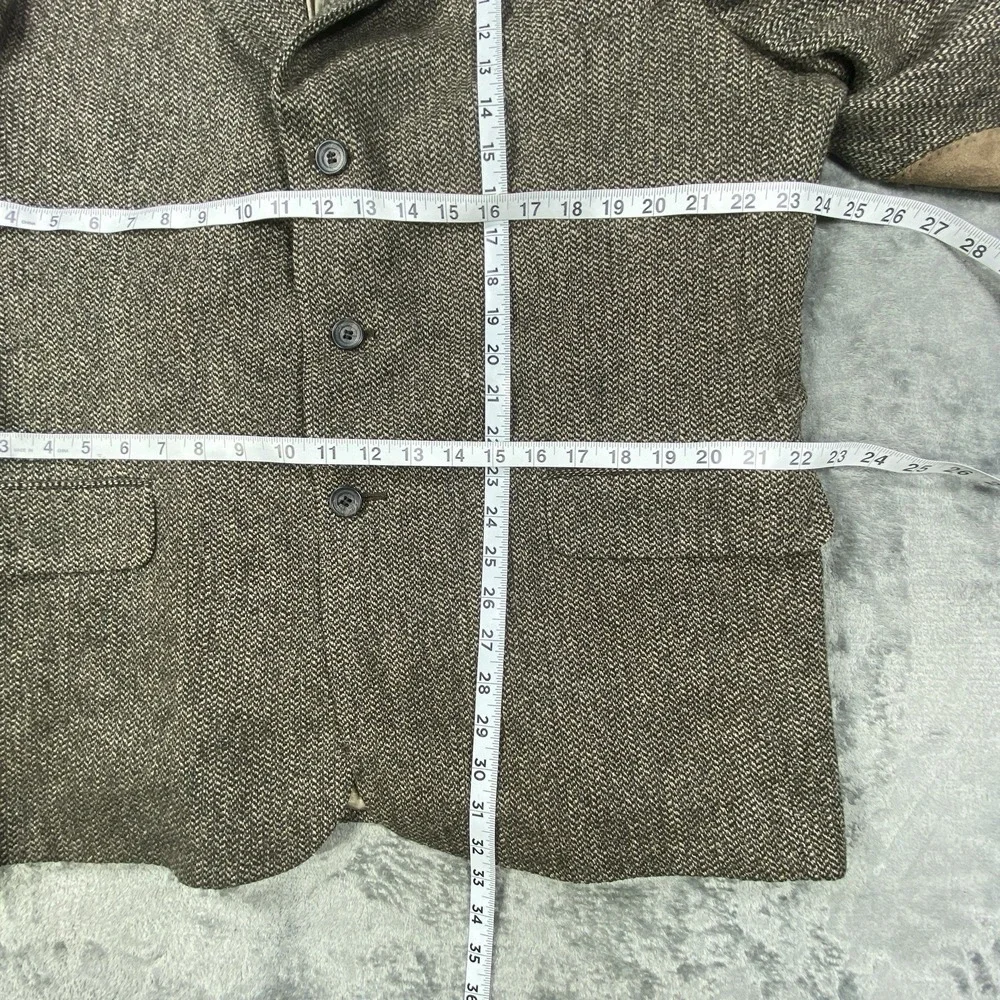 VTG Stafford Jacket Tweed Blazer Lambswool 46R Brown Herringbone Elbow Patch USA
